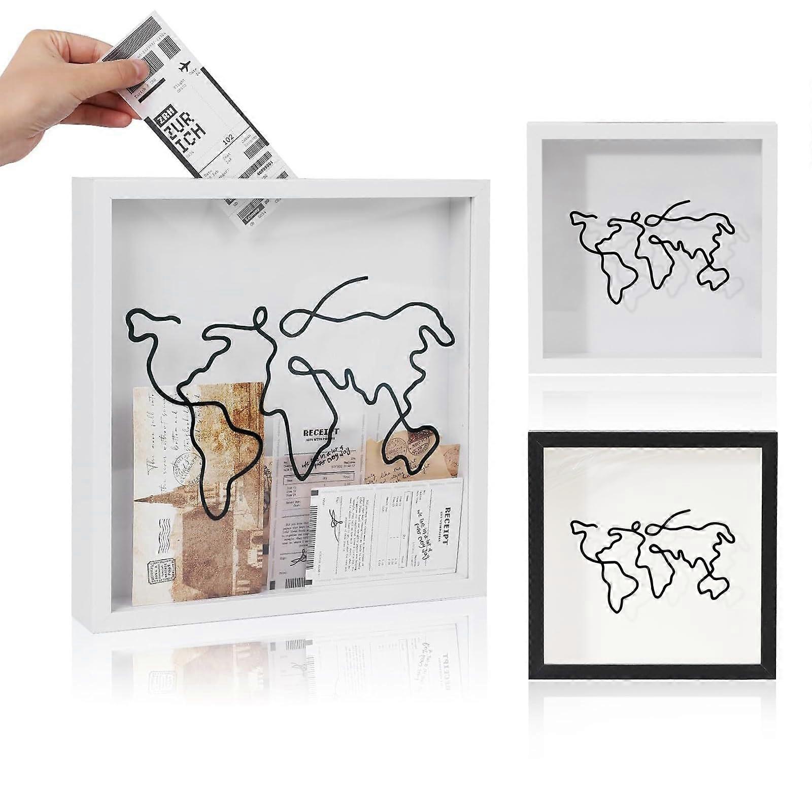 Shadow Box with Easy Access Slot and Dustproof Acrylic Front, Travel Keepsake Memory Display, 12x12 Black