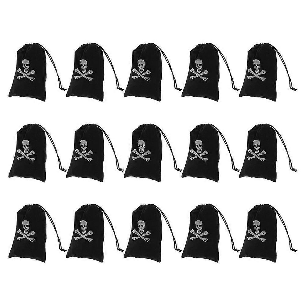 Black Halloween Pirate Bags Drawstring Bags for Storage 4Pcs Polyester