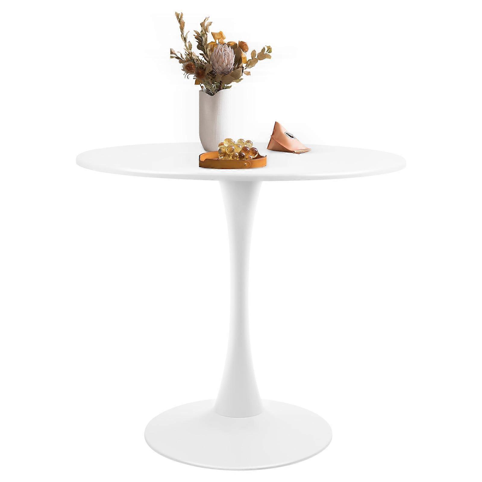 42 Inch Round Dining Table MidCentury Modern White Tulip Design with Sturdy Metal Pedestal Base