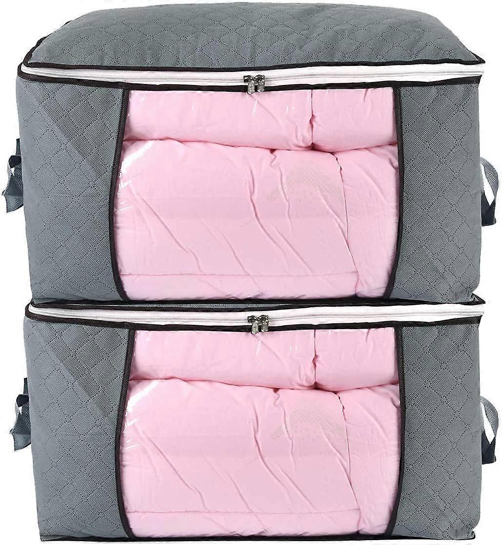 Large Comforter Storage Bags with Clear Window and Handles, Breathable Closet Organizers (2Pcs Grey)
