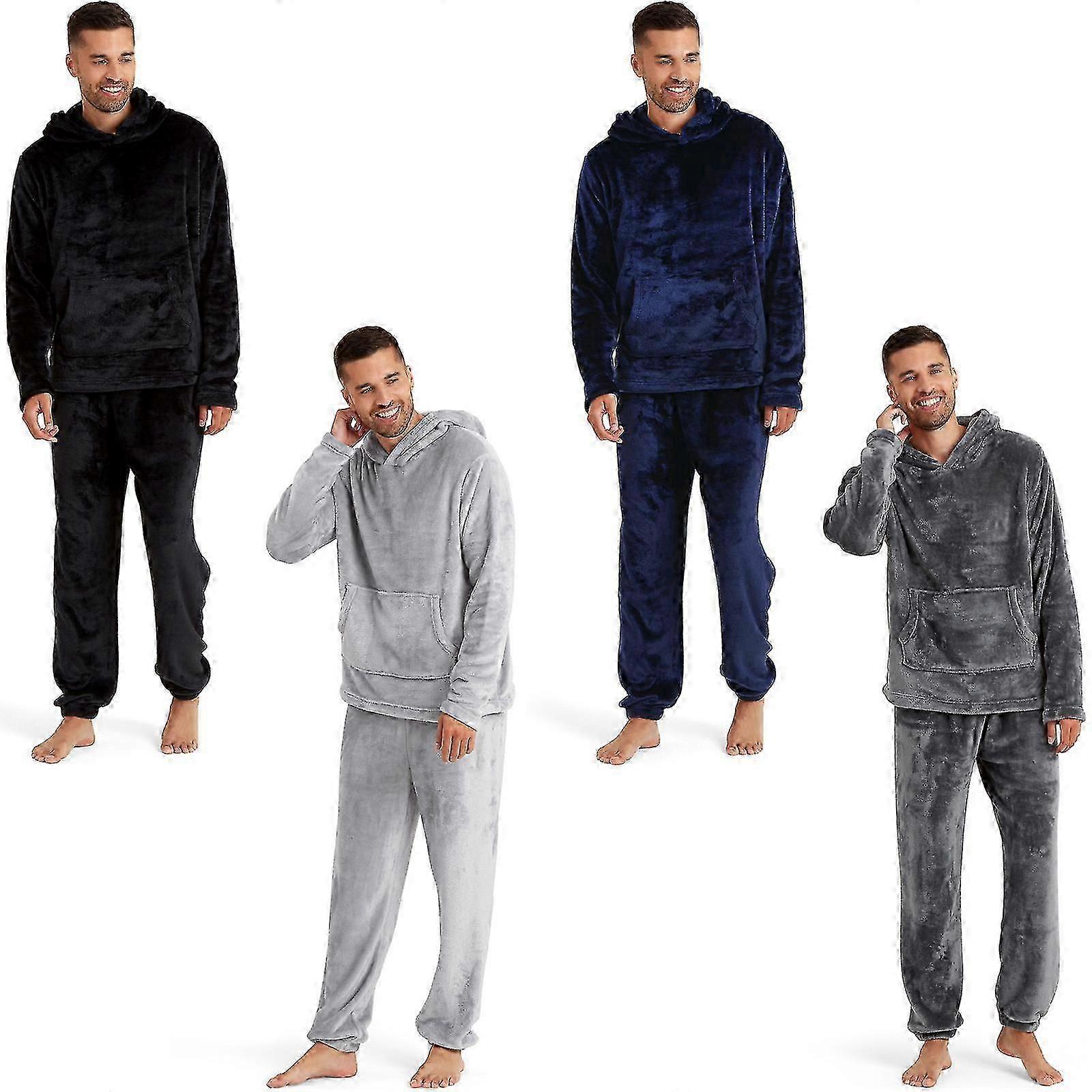 Erkekler İçin Yumuşak Polar Kapüşonlu Pijama Seti - Rahat Loungewear PJs Üst & Alt Giysiler