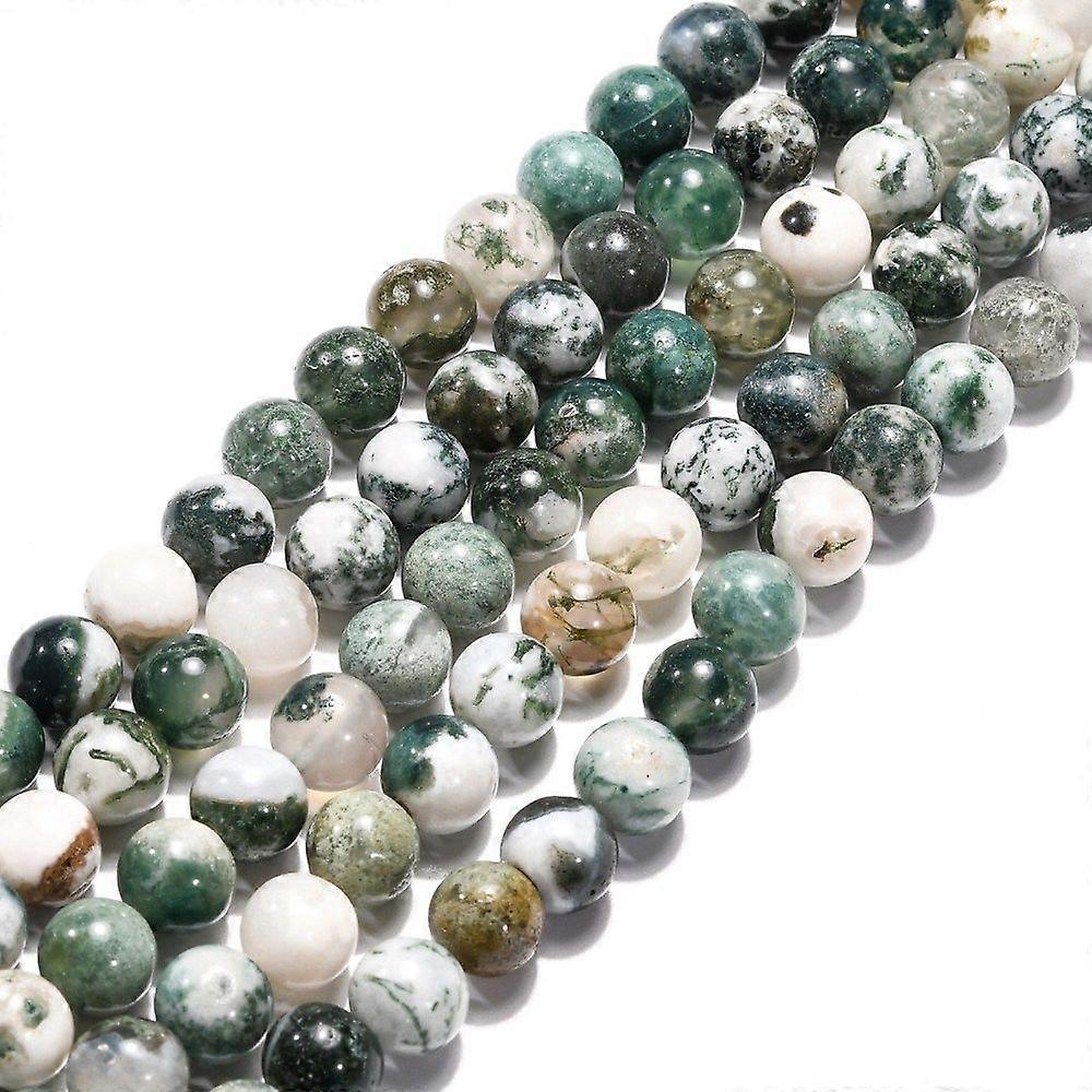 Natural Tree Agate Beads Strands Round Medium Sea Green 8mm Hole: 1mm