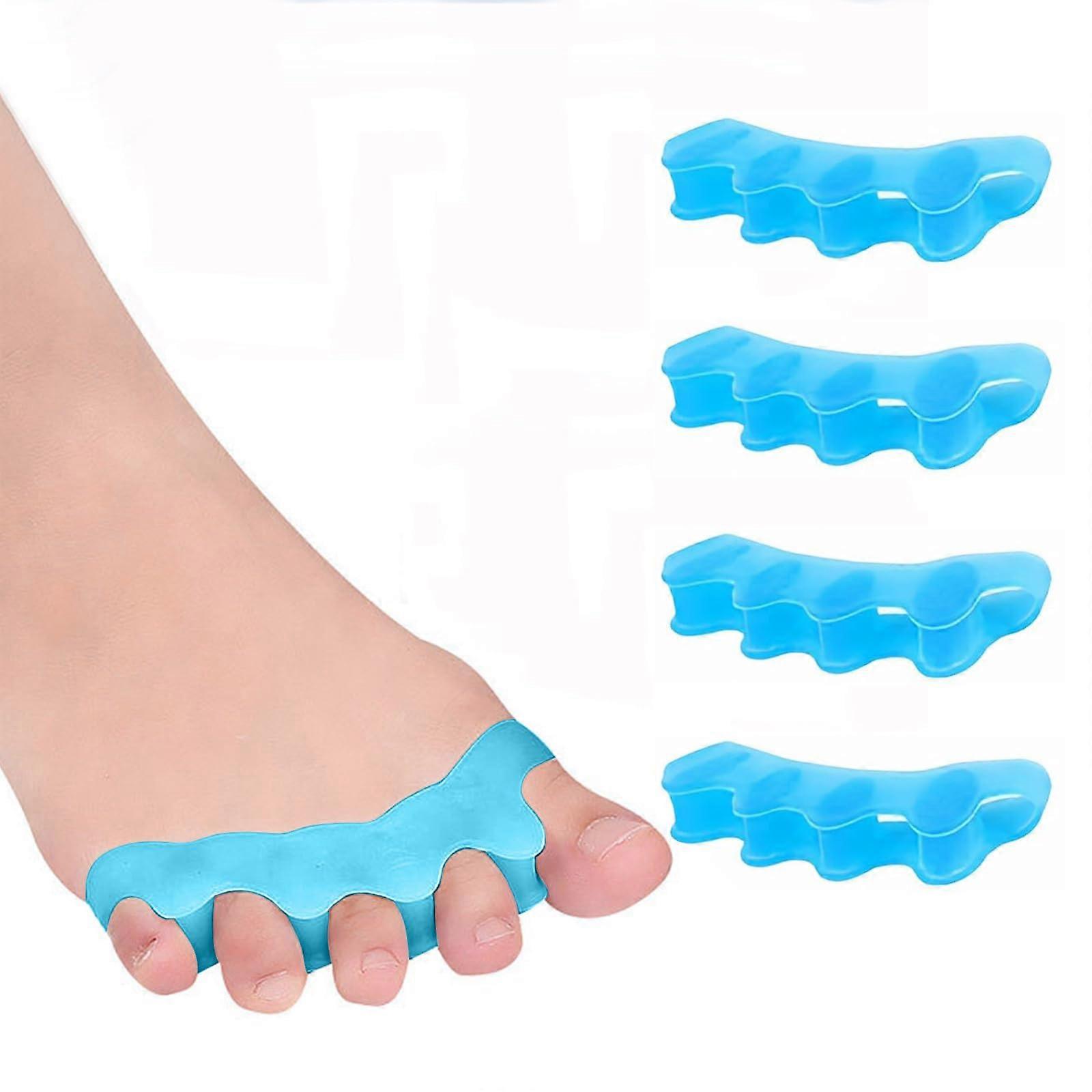 2 Pair Silicone Toe Separators and Spacers for Pain Relief, Alignment, Yoga, Running  Blue