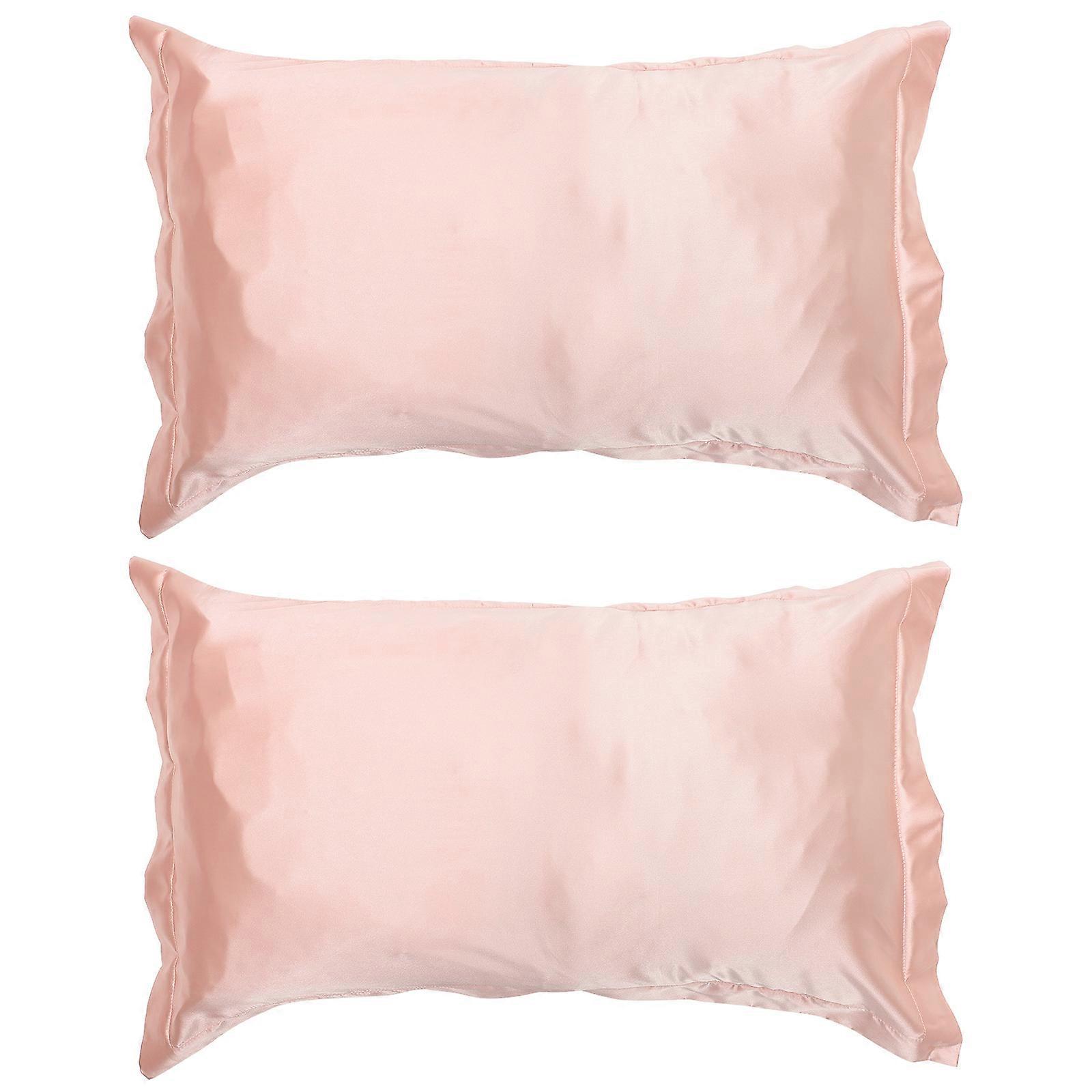 Silk Pillow Case Ice Silk Pillowcase Cover for Home 2Pcs Pink