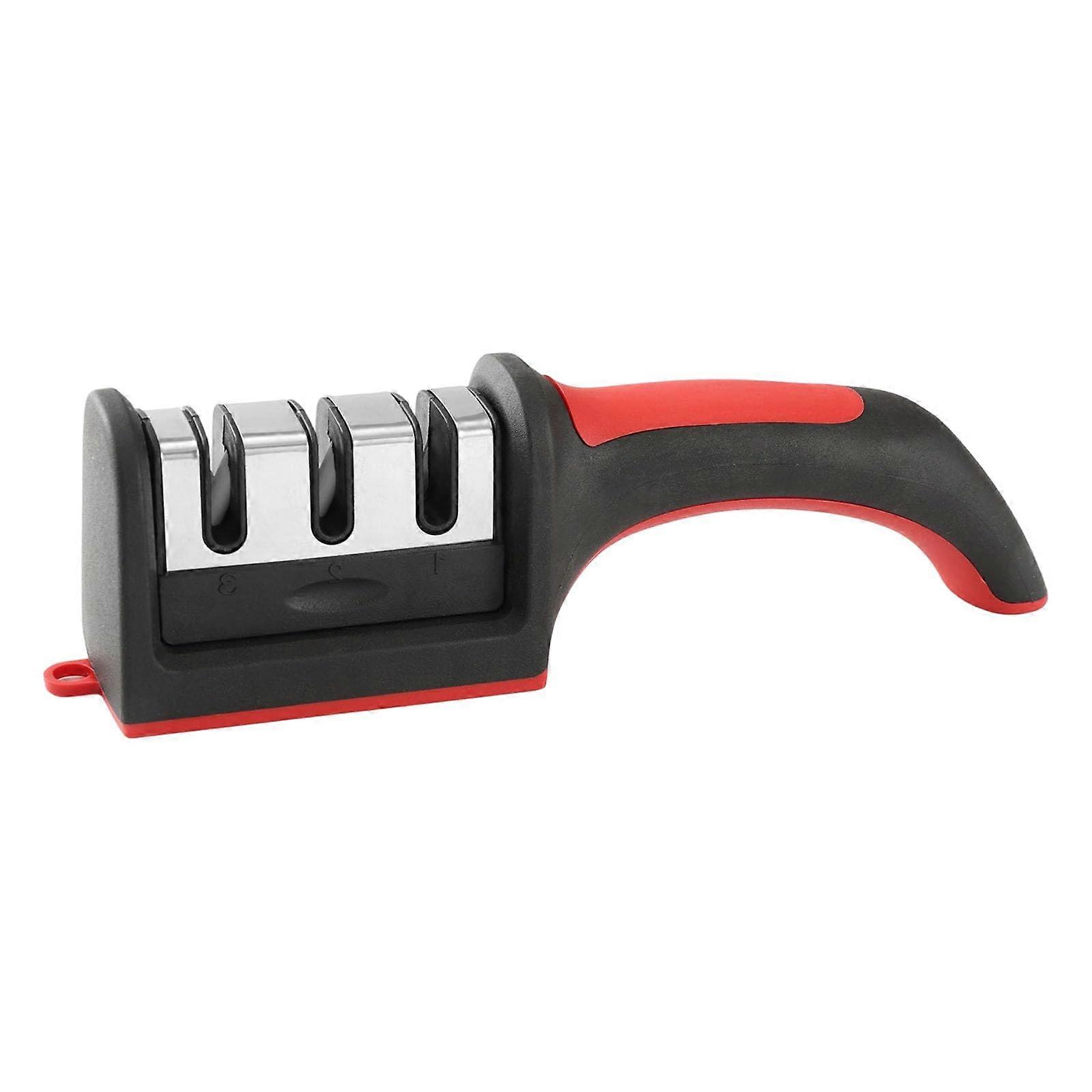 Kitchen Knife Sharpener with Ceramic and Steel, Three Stage Fast Edge Restoration, Red
