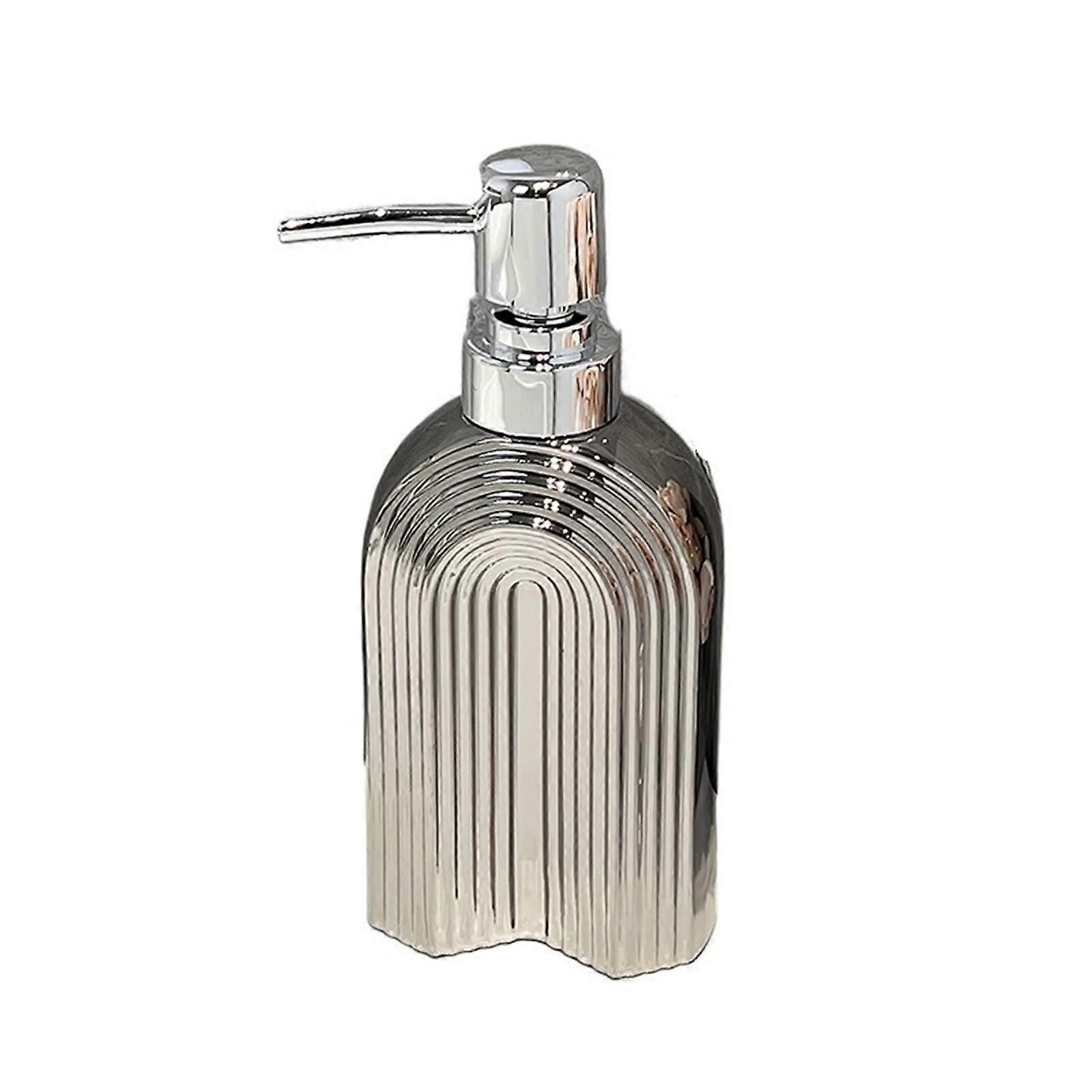 Silver Ceramic Soap Dispenser with Refillable Pump for Bathroom and Kitchen Countertops