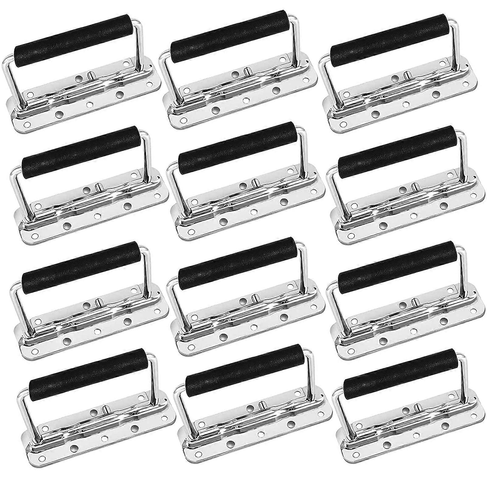 12 Pack Spring Loaded Handles with Ergonomic Rubber Grip, Chrome Plated Surface Mount for Toolbox, Flight Case, Cabinet, Boat