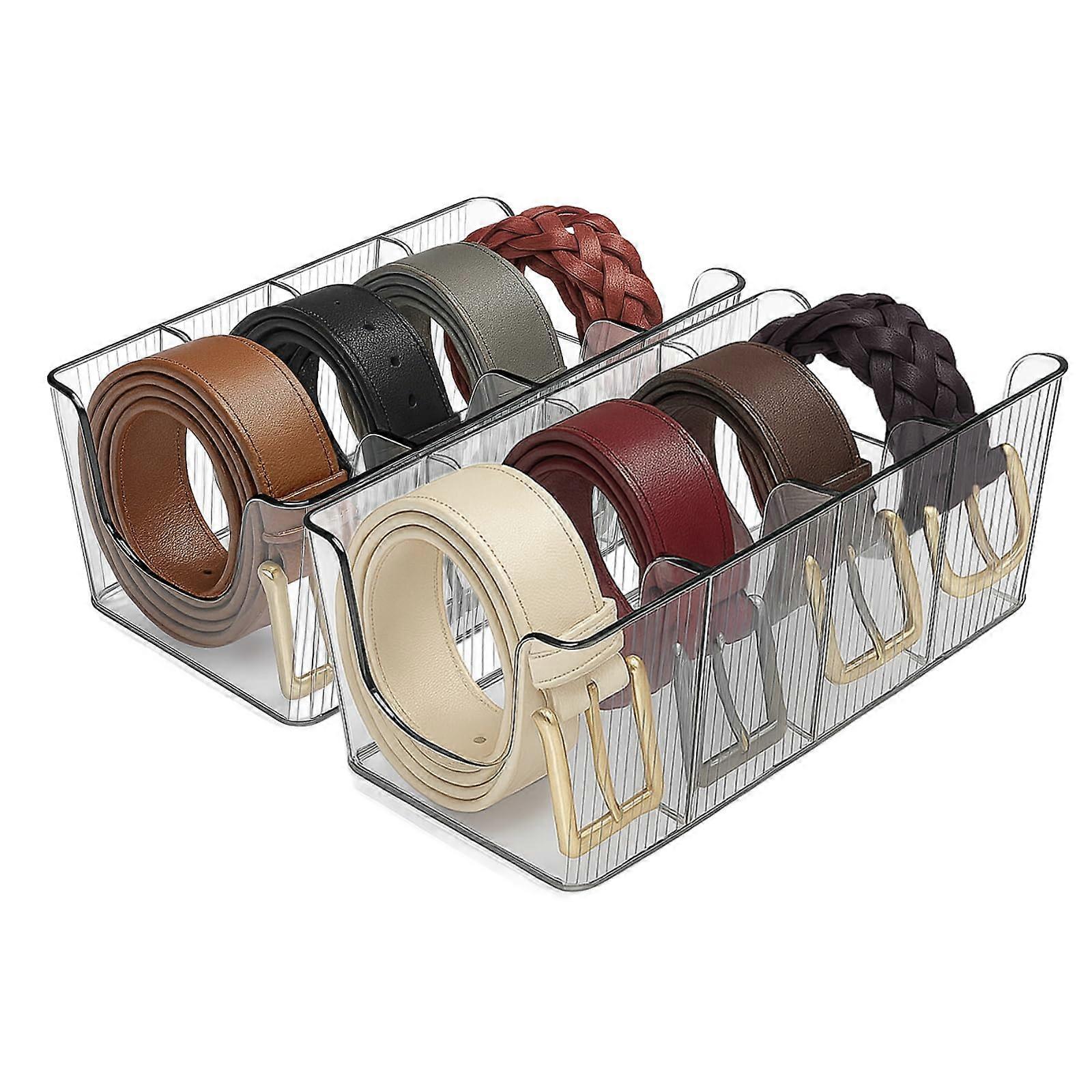 2 Pack Adjustable Acrylic Belt Organizer for Closet Drawers, Clear Stackable Storage with Dividers