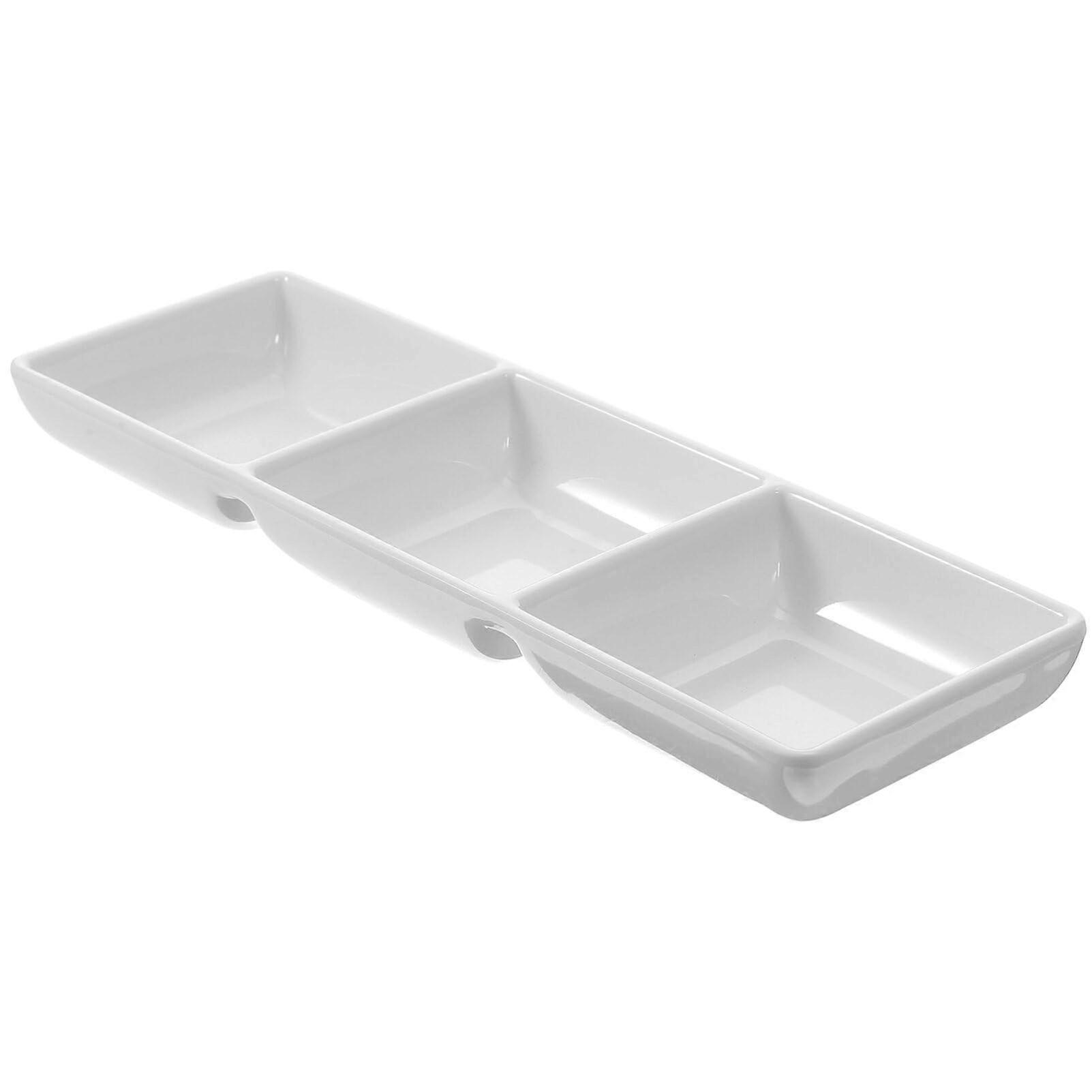 Triple Sauce Dish Ceramic Three Compartment Serving Plate for Condiments Appetizers Snacks White