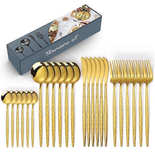 Tableware Set with Comfortable Handle 24 Pieces Household Stainless Steel Tableware