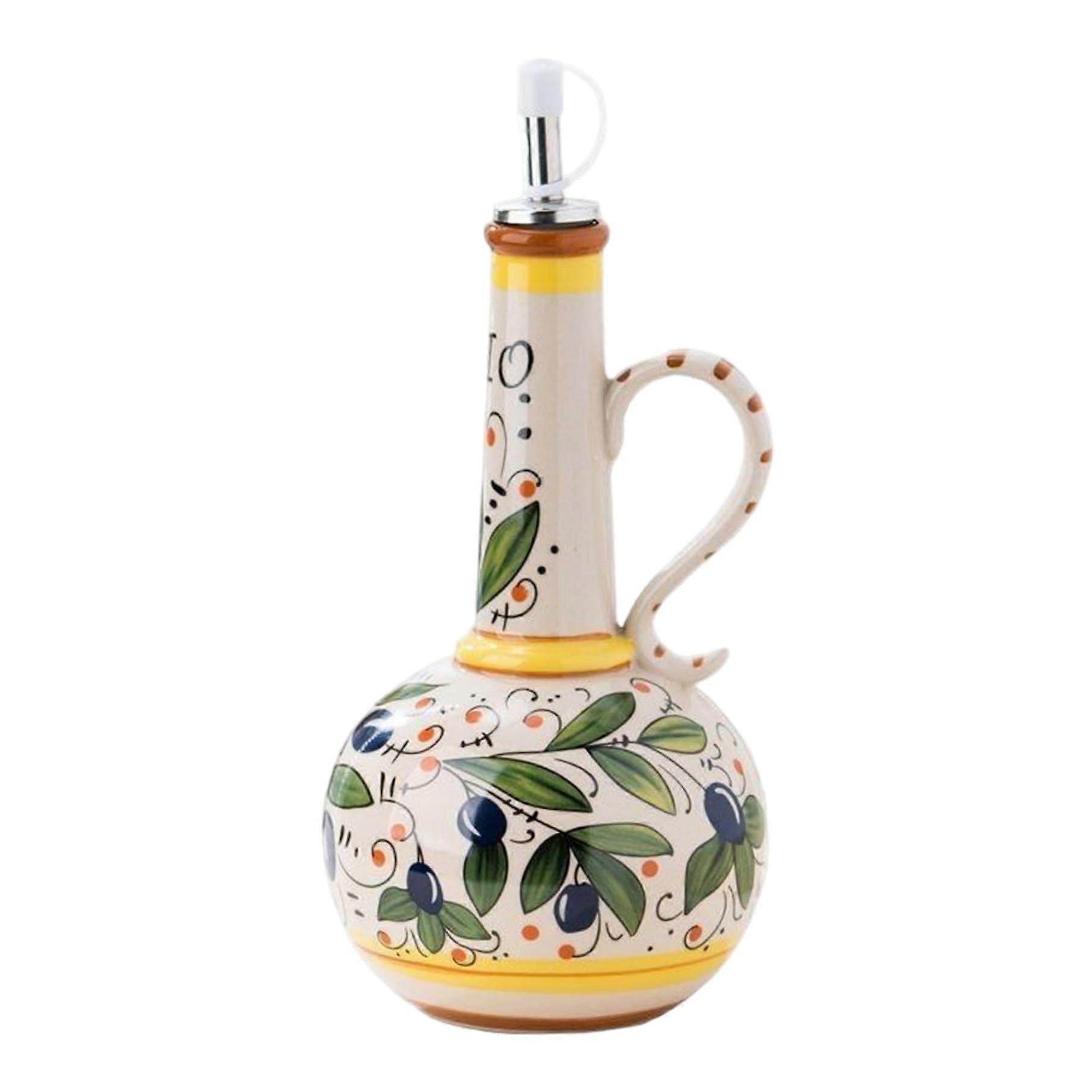 Ceramic Olive Oil Dispenser 700ml with Handle and Spout, Elegant Large Capacity Kitchen Container