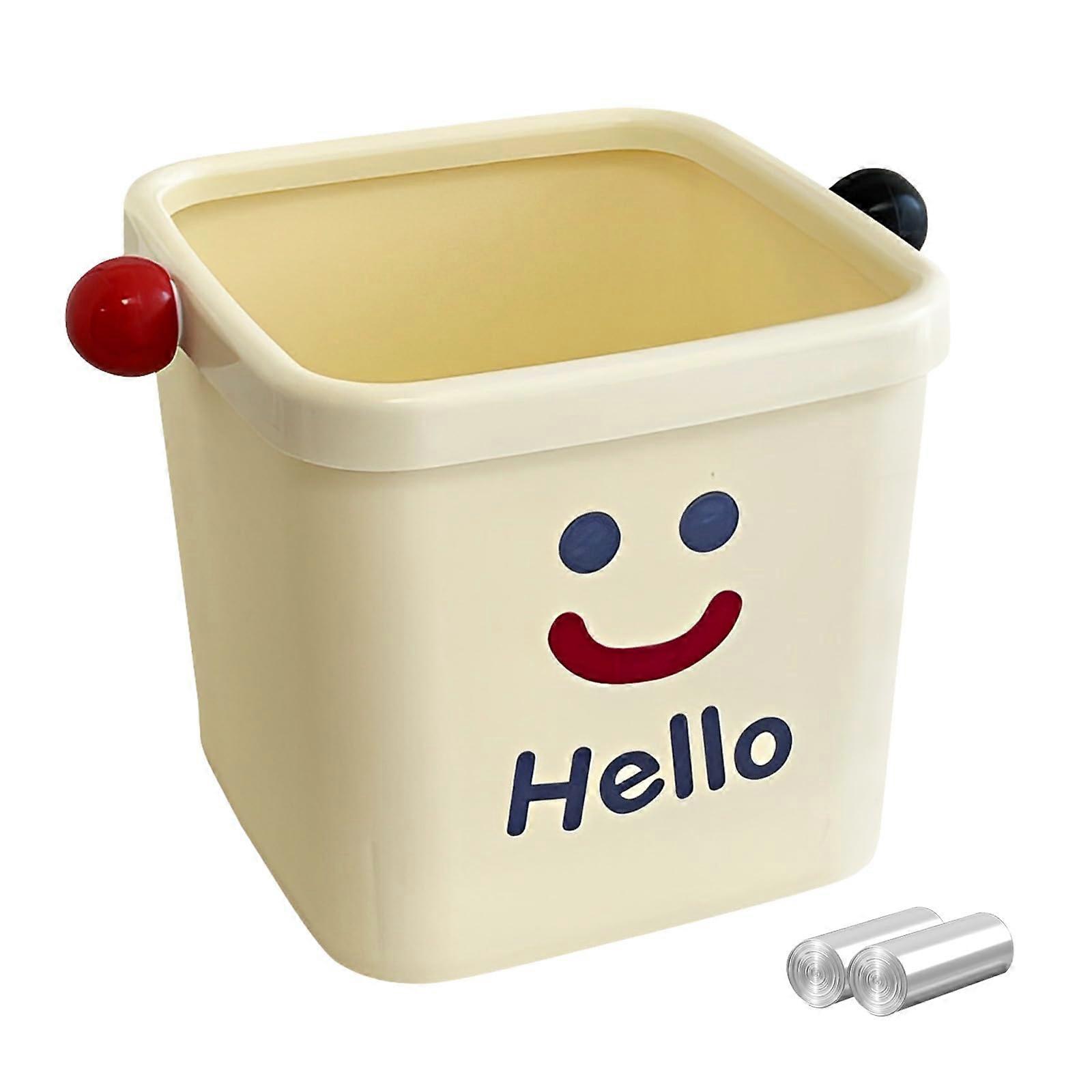 Mini Desktop Trash Can with Secure Pressure Ring, 5 Rolls Liners, Compact Bin for Office Kitchen