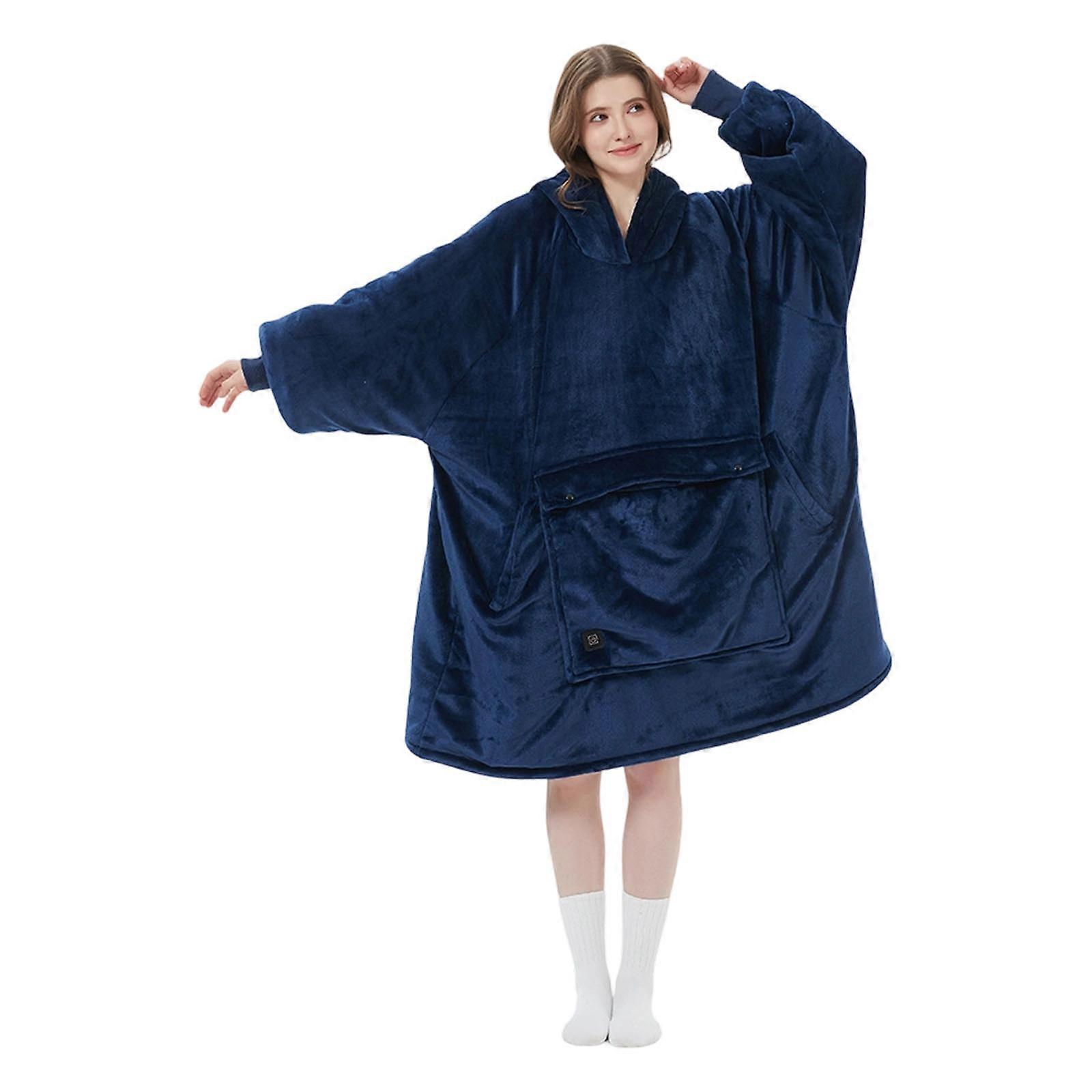 Rechargeable USB Propelled Hooded Heating Blanket With 3 Modifiable Temperature Configuration Transportable Plan For Inside Warmth Ease  Navy blue