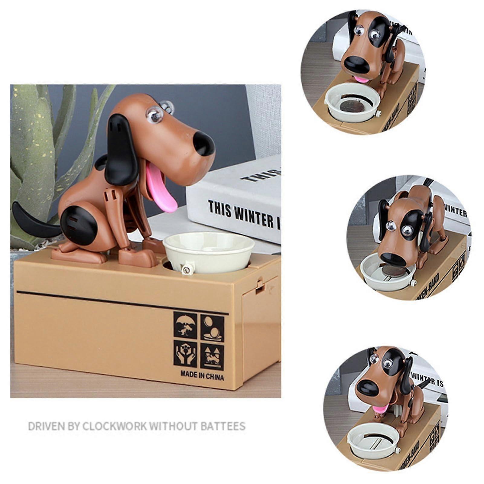 Automatic Dog Coin Bank with Interactive Saving Fun, Cute Brown Cartoon Design, 2.7x7in
