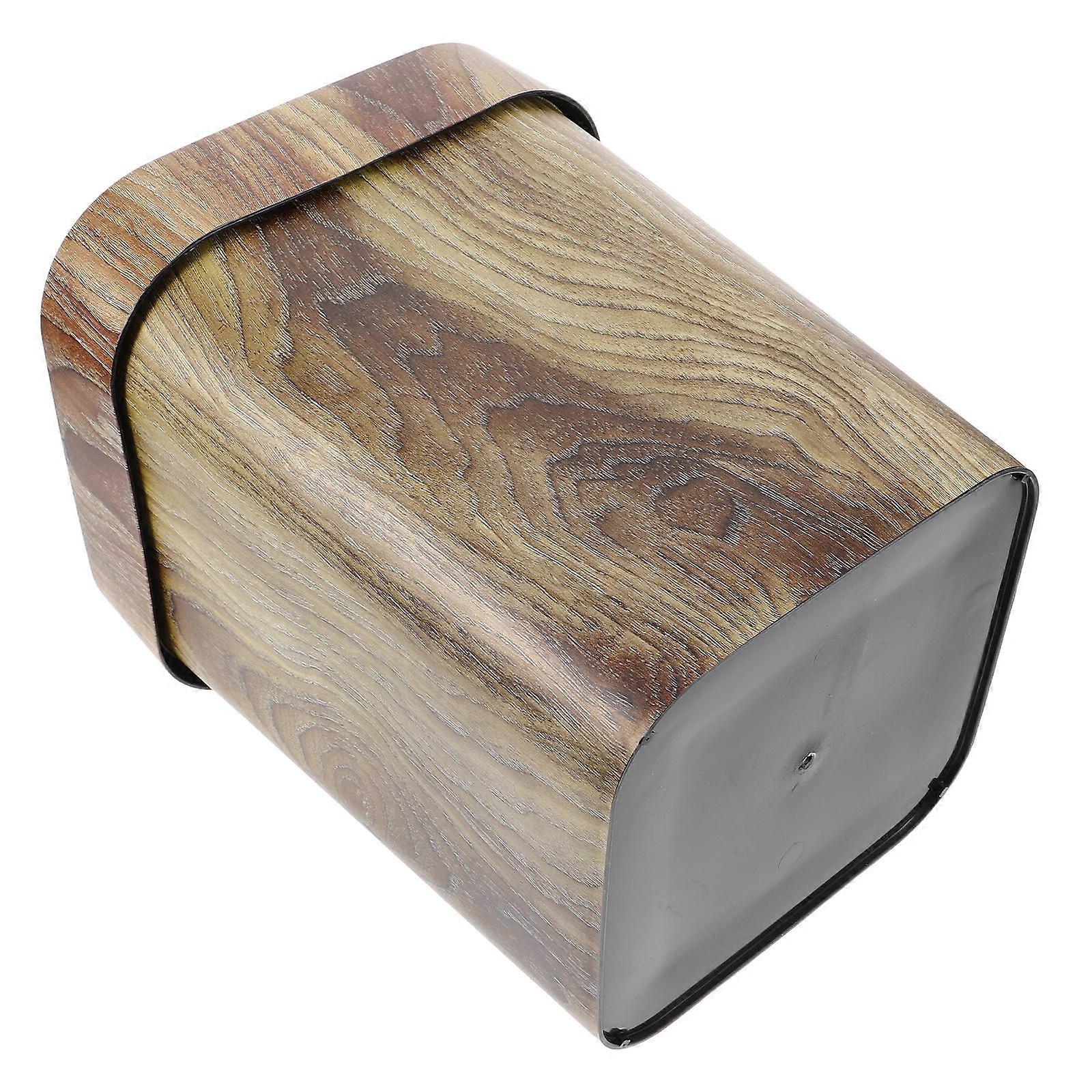 Imitated Wood Trash Bin Creative Design Home Use Square Shape Brown 1PC