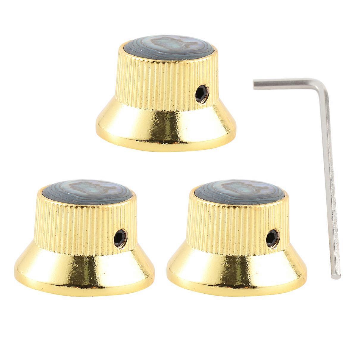 Golden Volume Tone Control Knobs Cap Metal for Guitar 3Pcs Set