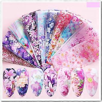 Metallic Floral Nail Foil Transfer Stickers Rose Daisy Sheets for Gel Polish 10pcs 20x4cm