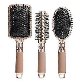 Hair Brush Set With Detangling Nylon Pins(gold)