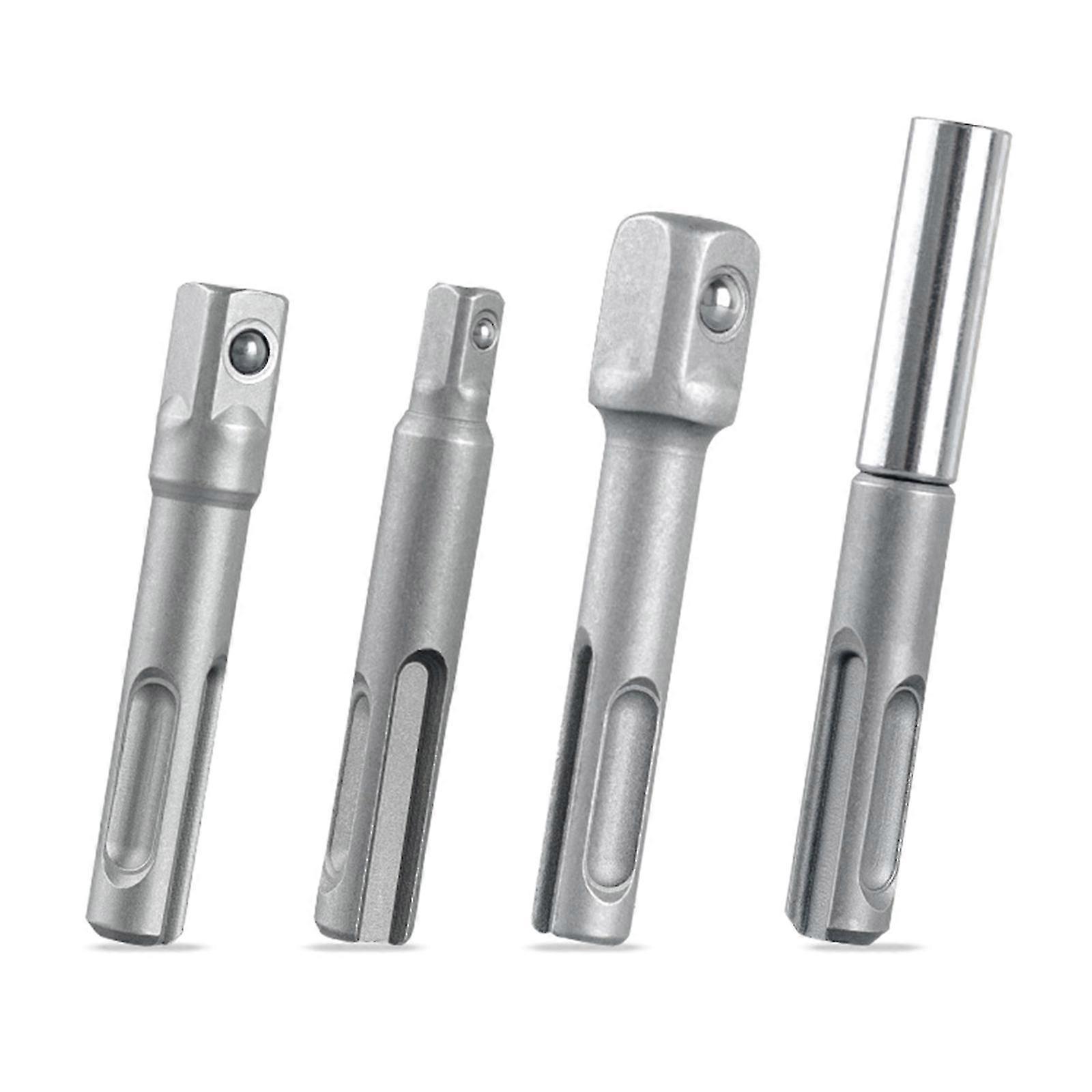4Pcs Drill Socket Adapter Kit Impact Drill Extension Bit Socket Adapter Kit 1/4 3/8 1/2 Square Head Hexagonal Shank Drill