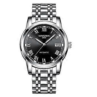 Men's Luxury Automatic Watch with Roman Numerals, Black Dial, and Stainless Steel Strap - Waterproof and Quartz Movement