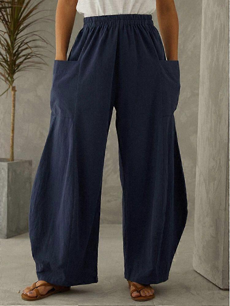 Einfarbige Freizeithose mit Taschen und elastischem Bund.