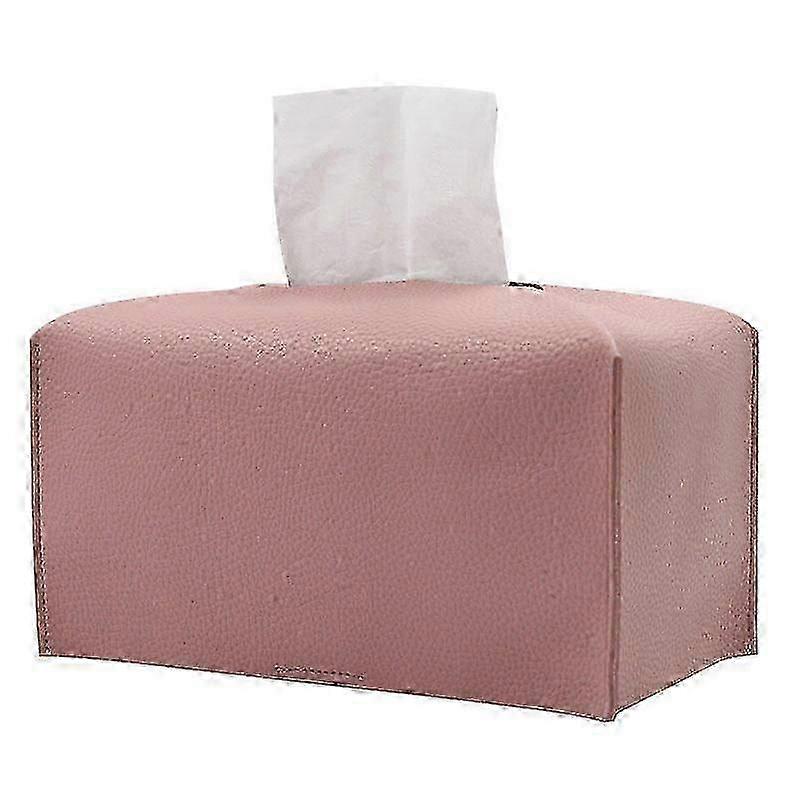 2pcs PU Leather Rectangular Storage Rack for Bathroom Vanity with Pink Tissue Box Set Accessories