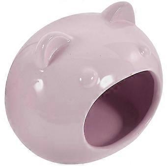Rosa Keramik-Hamsterversteck für Kleintiere, 2-teilig, gemütliches und niedliches Häuschen
