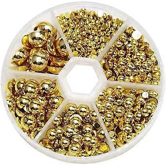 Heytea 1 boîte 1170pcs Mix tailles rondes AB couleur 3/4/5/6/8/10mm perles de dos plat demi perle de scrapbooking perle pour ornement de mariage (or, mélange)