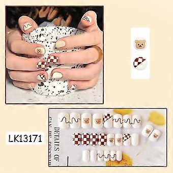 24pcs Cute Bear Nail Patch Sweet Style Aftagelige korte afsnit Manicure Spar tid falske negle