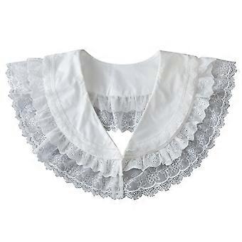 Lace Fake Collar, Detachable Ruffle Collar for Women, Elegant Half False Shirt Blouse Collar, Floral Embellished Neckline for Dresses and Sweaters, Wh