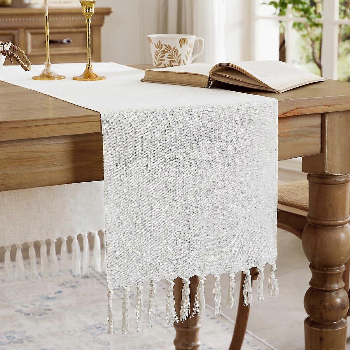 Linen Style Rustic Table Runner, Farmhouse Cotton Linen Table Runner, Boho Table