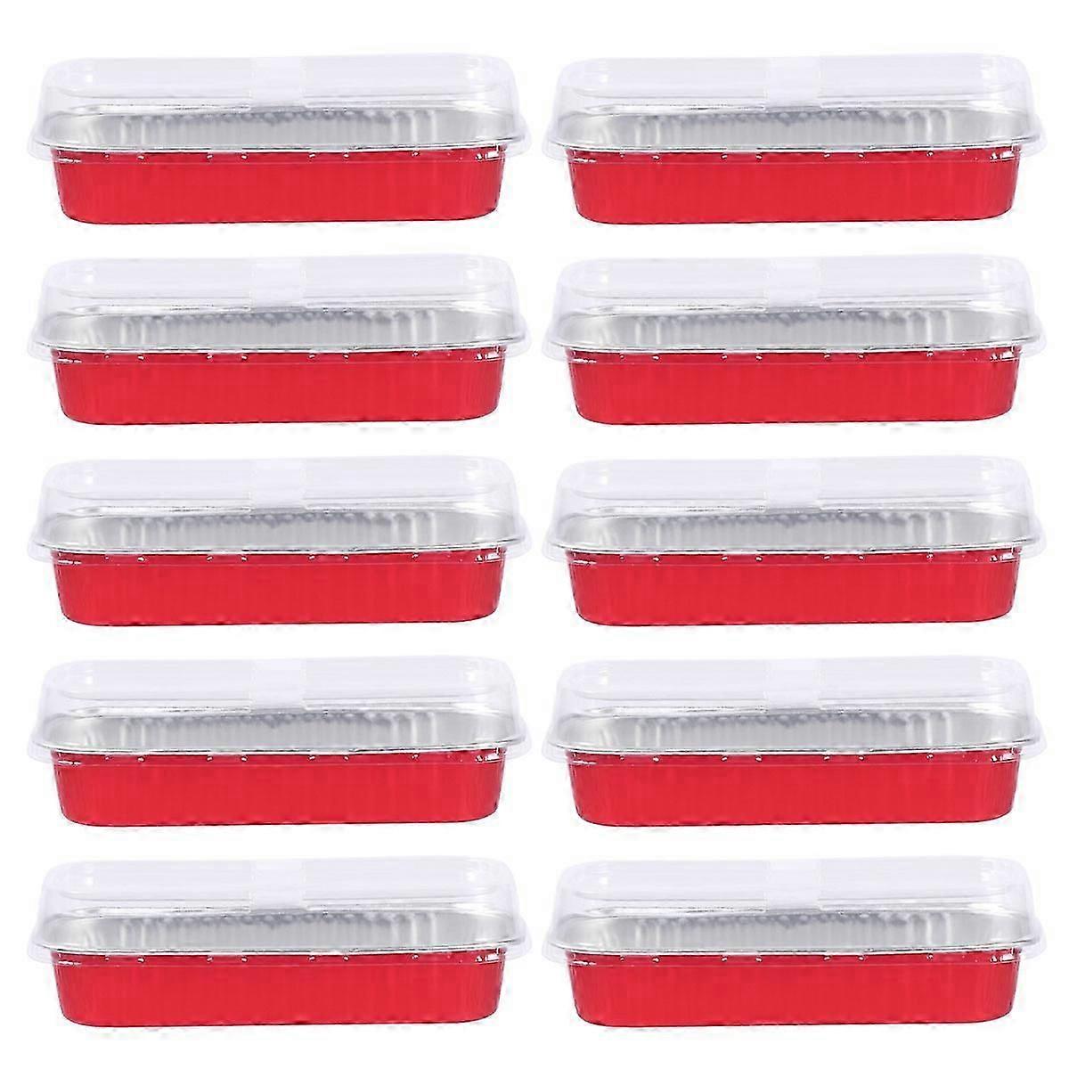 10pcs 200ml Rectangular Aluminum Foil Baking Boxes Disposable Dessert Mold Baking Pans Bakeware (Red)
