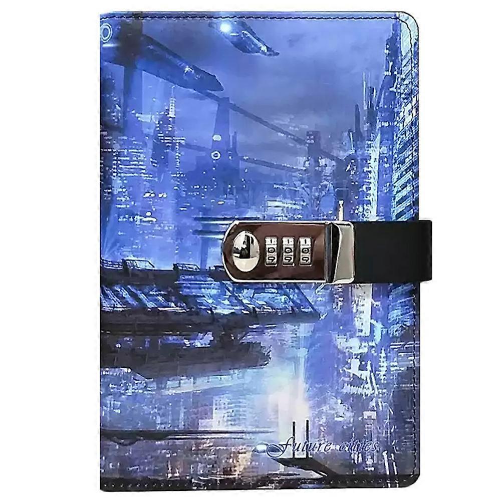Outer Space Pattern PU Leather Password Notebook, A5 Journal with Combination Lock, Personal Diary with Lock
