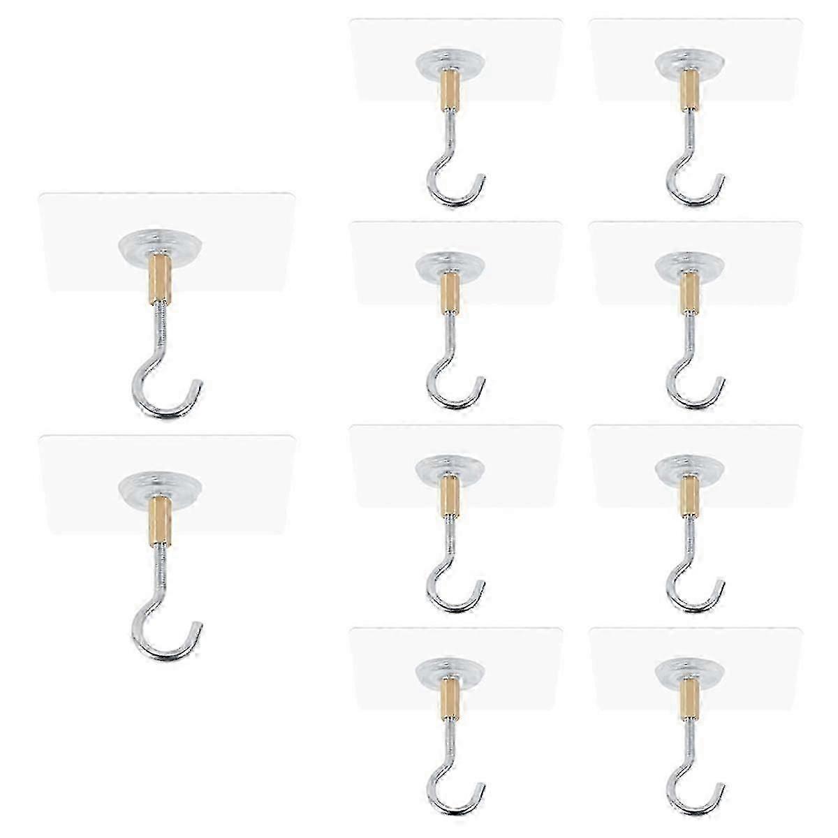 10 Pack Adhesive Ceiling Hooks, 5kg Load Sticky Ceiling Hanger Hooks for Plants Lanterns
