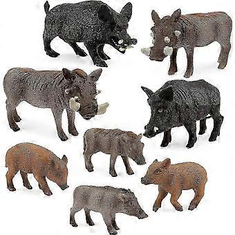 Wild Boar Warthog Figurines 8PCS Plastic Forest Animal Toy Set Ages 3-12