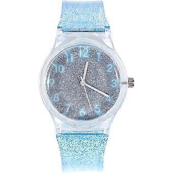 Colorful Fashion Quartz Wrist Watch with Adjustable Strap Blue Transparent Glitter Jelly Design Accurate Timekeeping for Boys and Birthday and Christm