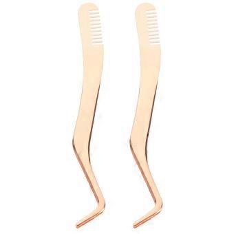 Golden Eyelash Tweezers Stainless Steel Applicator 2Pcs for Daily Use