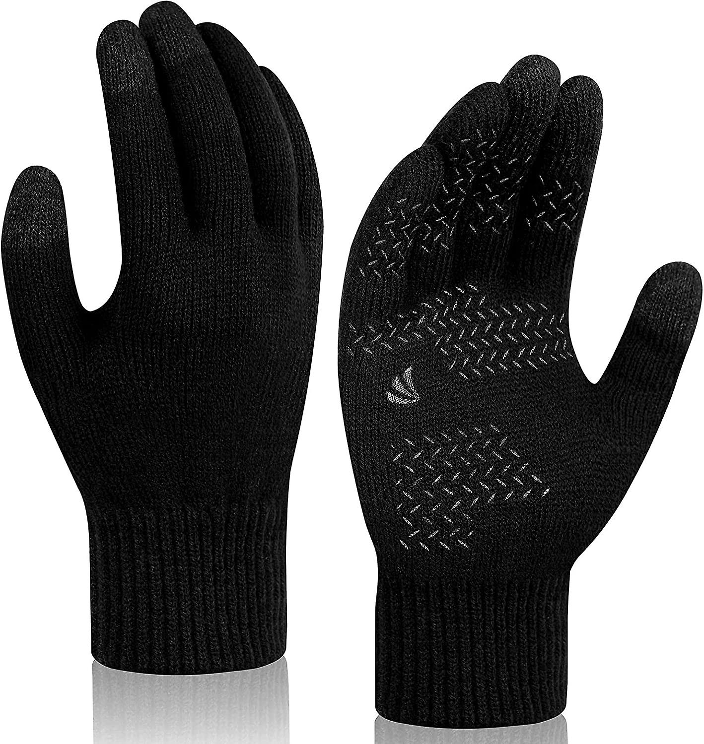 Winter Knit Gloves for Men and Women, Touch Screen Gloves Soft Wool Lining Thermal Gloves Elastic Cuff Anti-Slip Warm Gloves