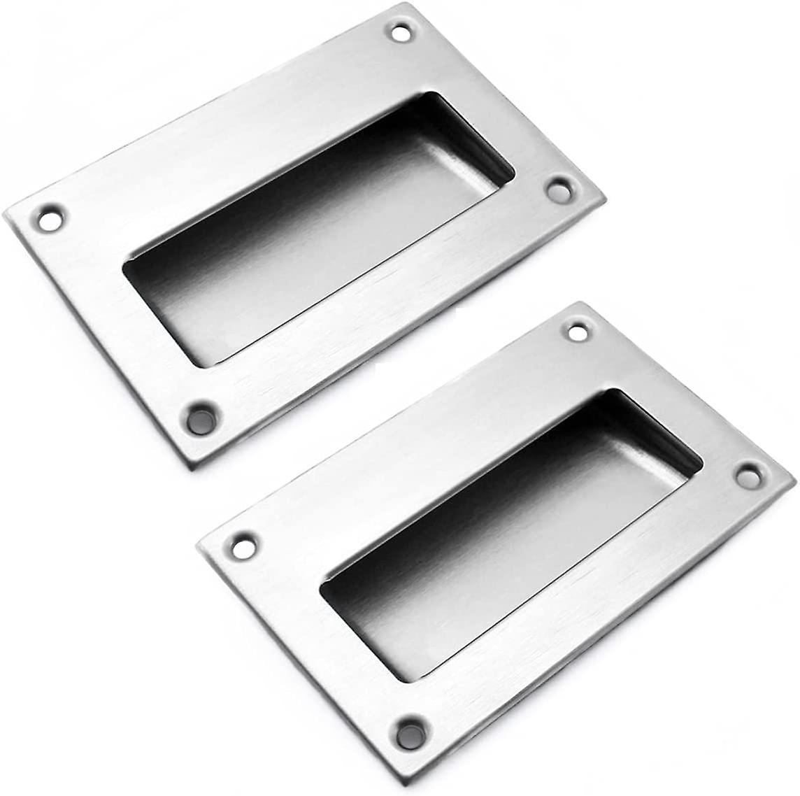 2 Pack Modern Stainless Steel Door Handle Hidden Recessed Cabinet Pull Drawer Built-in Rectangular Hardware For Kitchen Cabinet 128X83MM With 8PCS Scr
