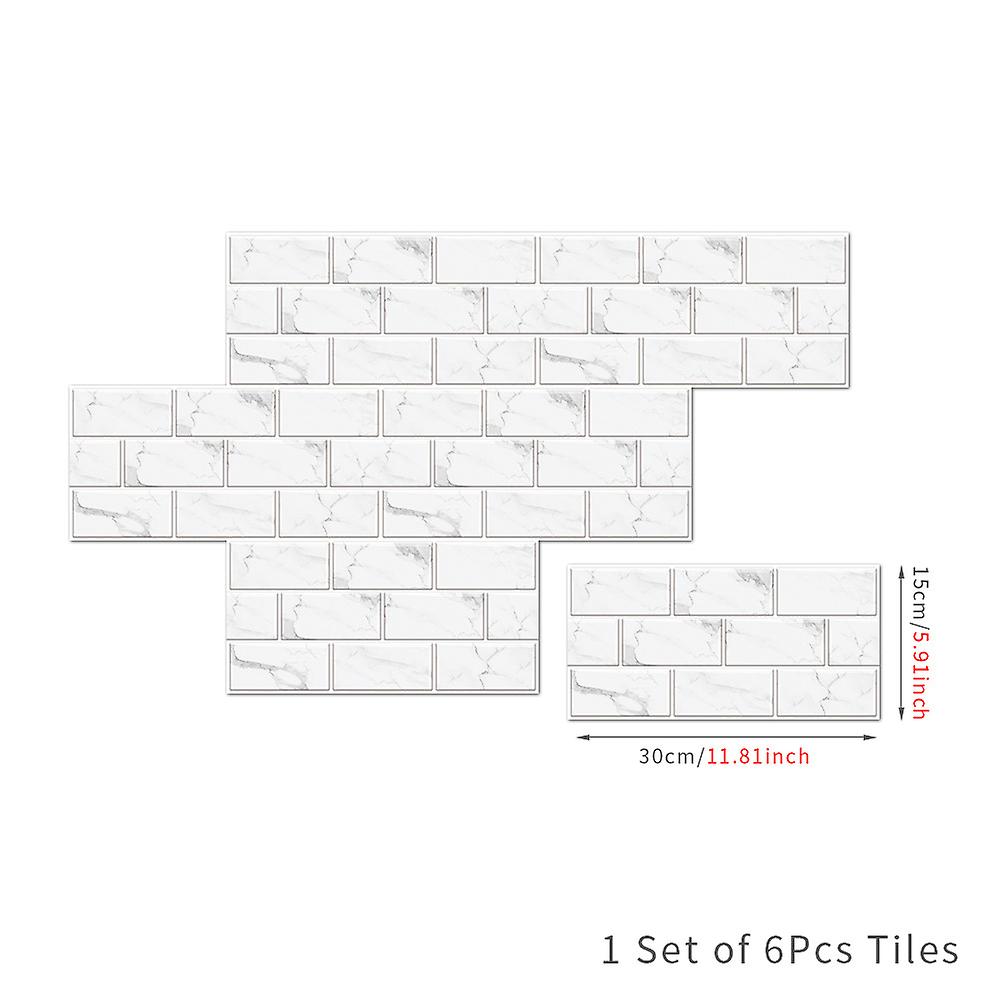 6 pieces, kitchen adhesive backsplash, self-adhesive tile for bathroom wall, white with gray marble pattern