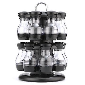 16 Jar Black Rotating Spice Rack Carousel Kitchen Condiments Storage Holder Spice Jars & Racks