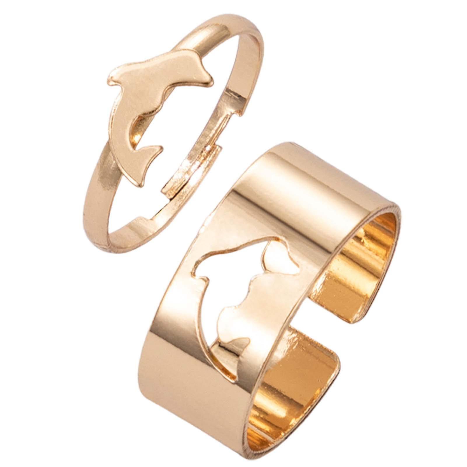 2pcs / sæt justerbare par ringe Hjerte / måne / stjerne / delfin Form Smykker Creative Udsøgte åbne ringe til gaver