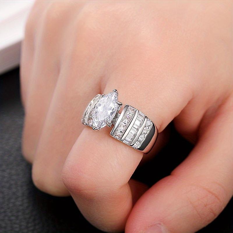 Shiny Zircon Engagement Ring With Sparkling Band - Perfect For Weddings Anniversaries And Special Occasions
