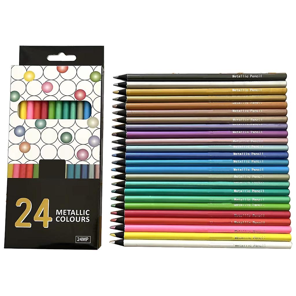 Metallic Colored Pencils Black Drawing Pencils Pre-Sharpened 24 Assorted Colors