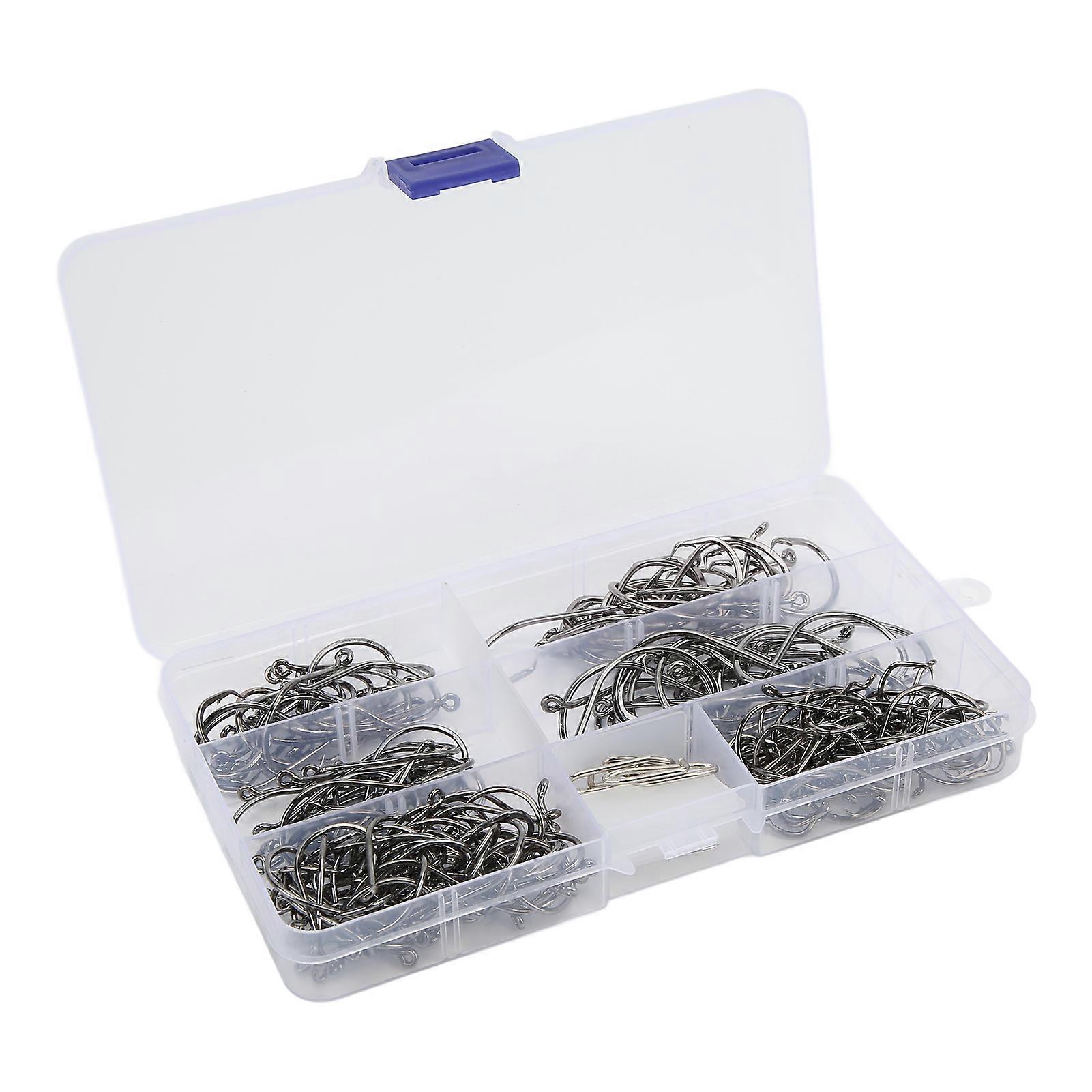 Assorted Fishing Hooks, High Carbon Steel Hooks for Saltwater Freshwater, Chemically Sharpened Barbed Hooks in Portable Plastic Box, Wear Resistant