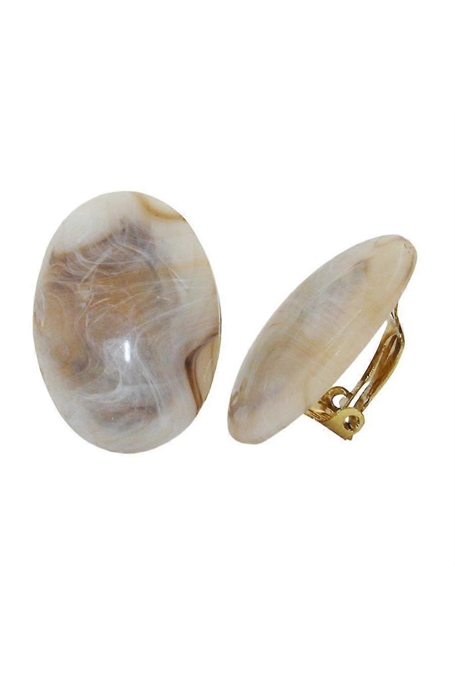 Clip-on Earring Oval Cream Marbled 17x19mm - Gl06724