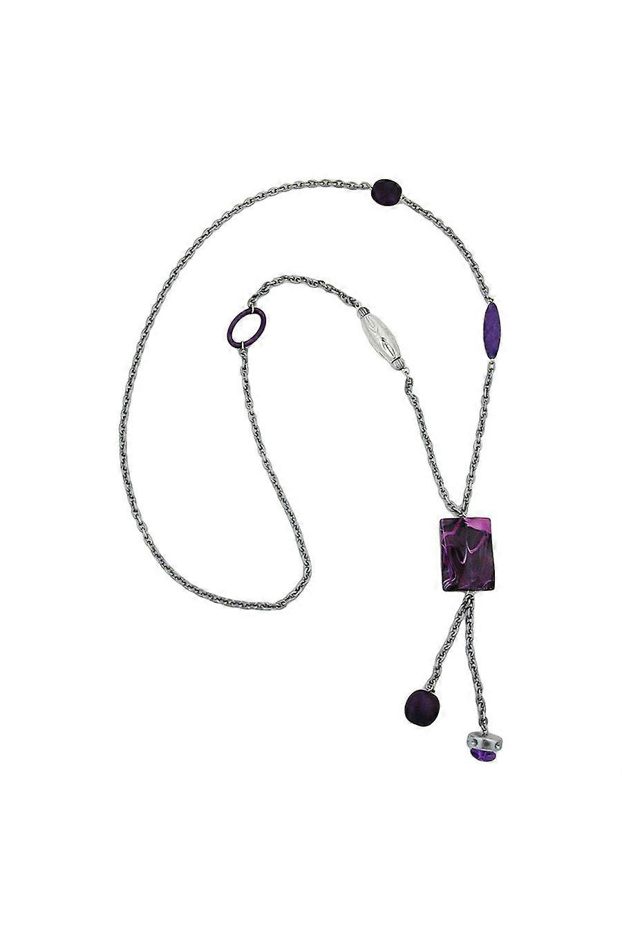 Necklace Rectangle Lilac-white Marbled 90cm - Gl02586