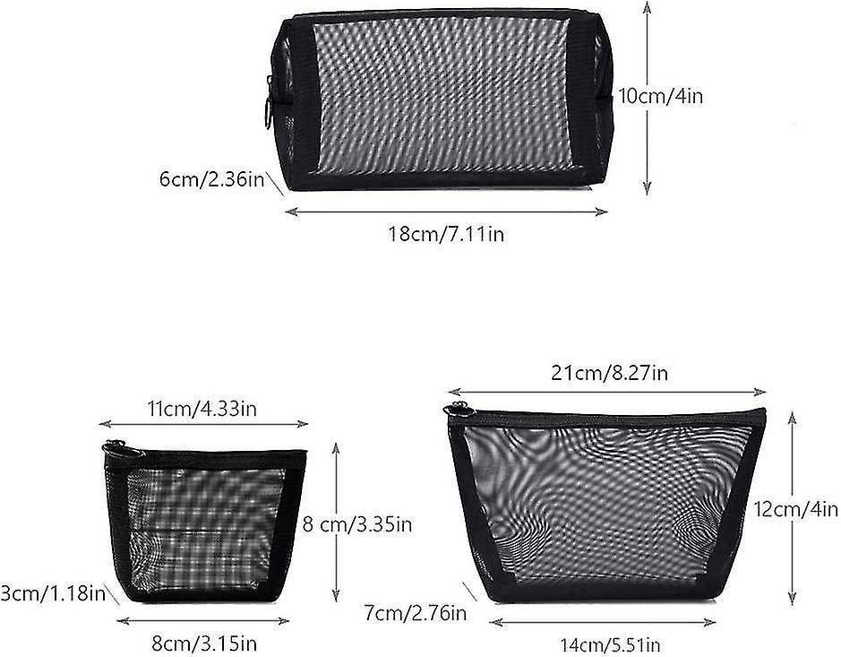 Travel Toiletry Bag Set Of 3 Portable, Mesh Toiletry Bag Slightly Transparent, Cosmetic Bag Zipper M