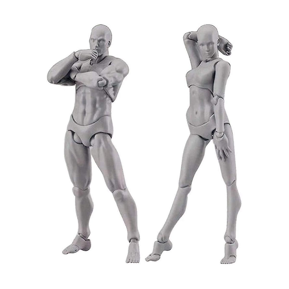 Body Doll, Artists Manikin Blockhead Jointed Mannequin Drawing Figures Male+Female Set (Grey)