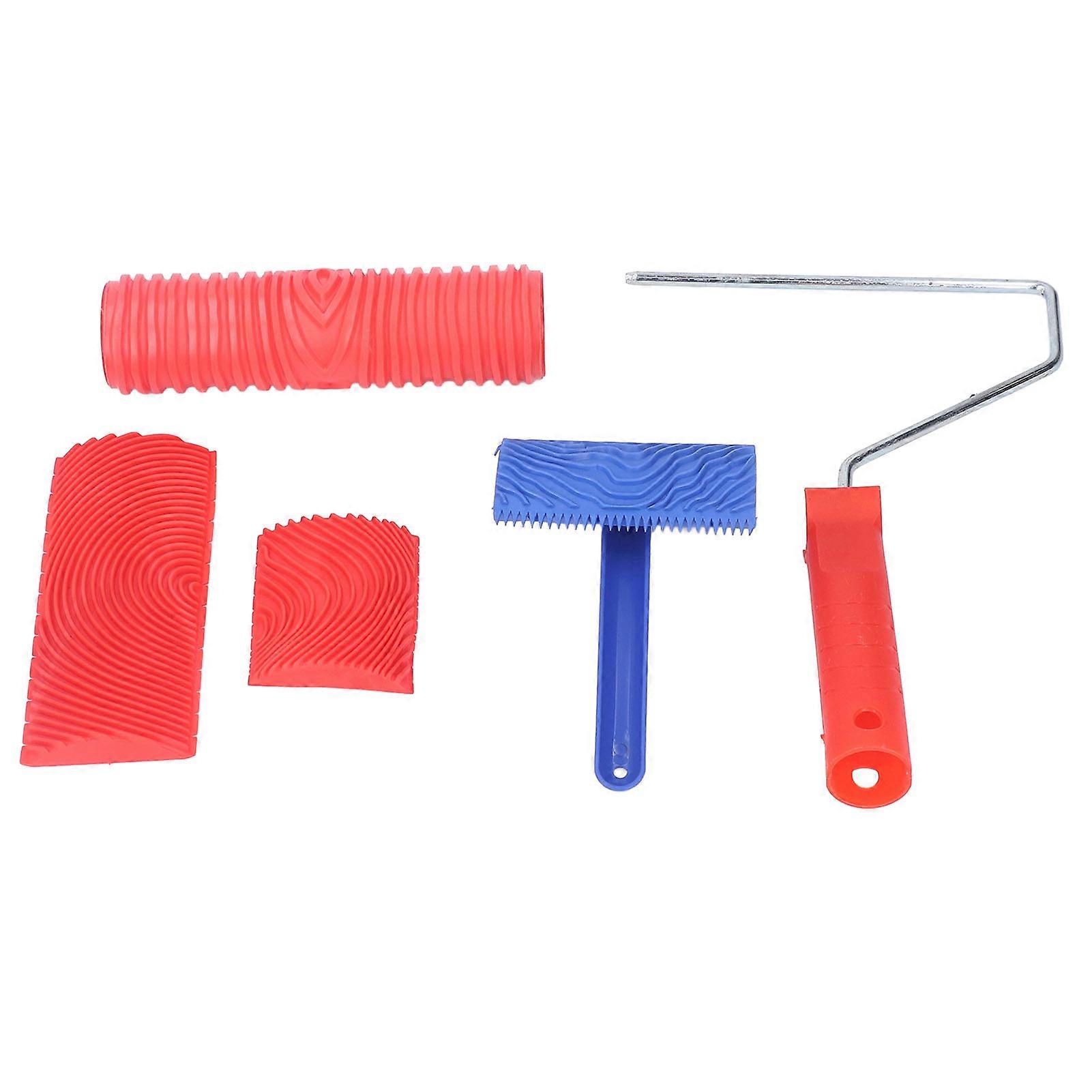 Set of 5 Wood Grain Roller Painting Tool Texture Pattern Graining with Handle for Wall Room Art Paint Decoration DIY